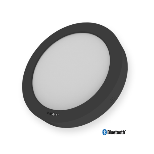 Svart rund smartSENSOR plafond med integrerad rörelsesensor och Bluetooth